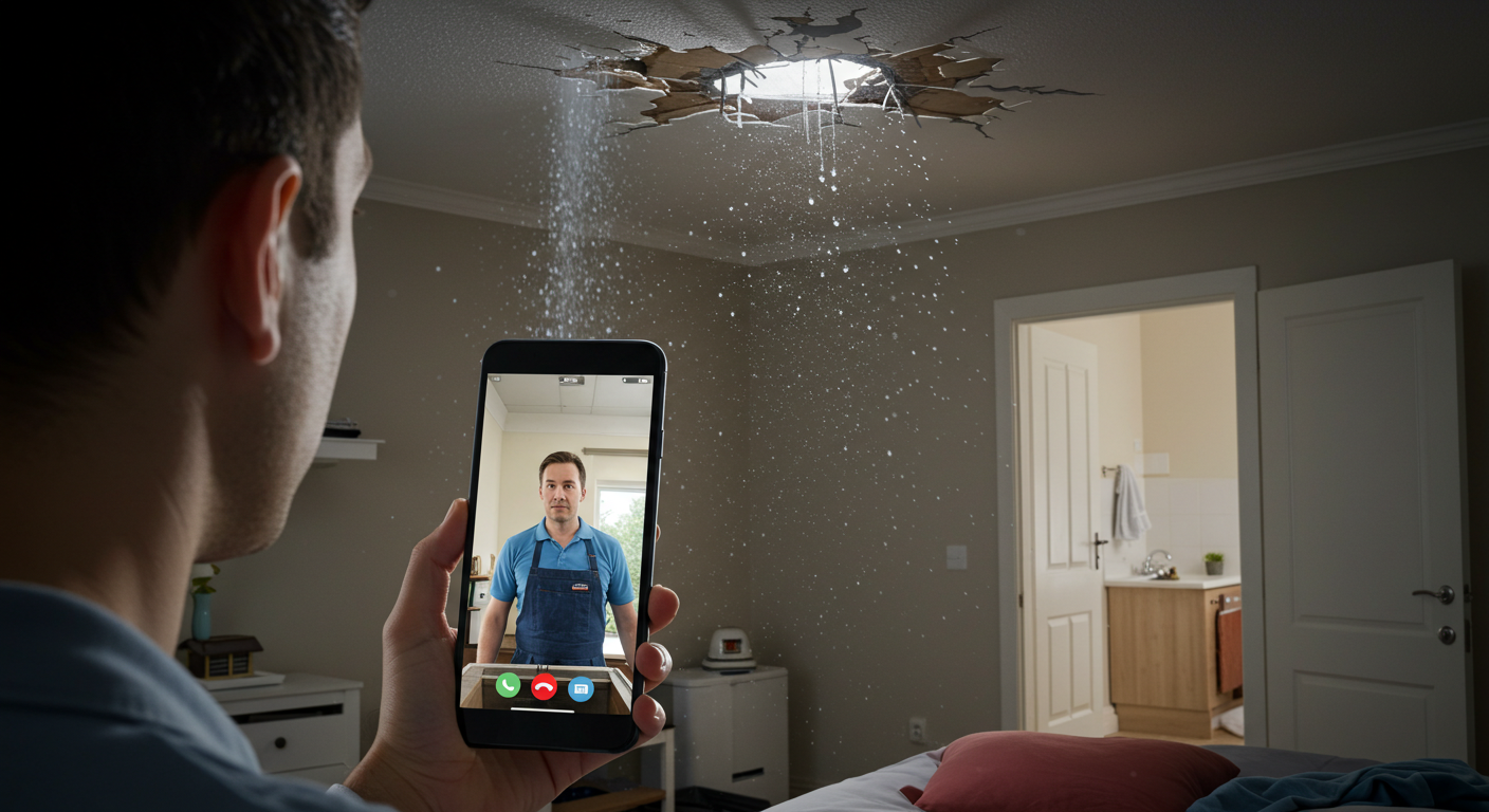 Remote support demonstration showing a video call with a maintenance engineer